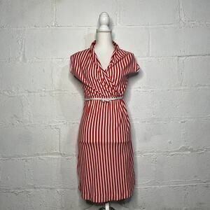 Anthropologie Saturday Sunday Women's Orange Striped Cap Sleeve V-Neck Dress